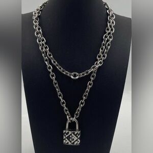 Henri Bendel RARE Vintage Layered Oval Link Chain With Padlock Pendant 98g